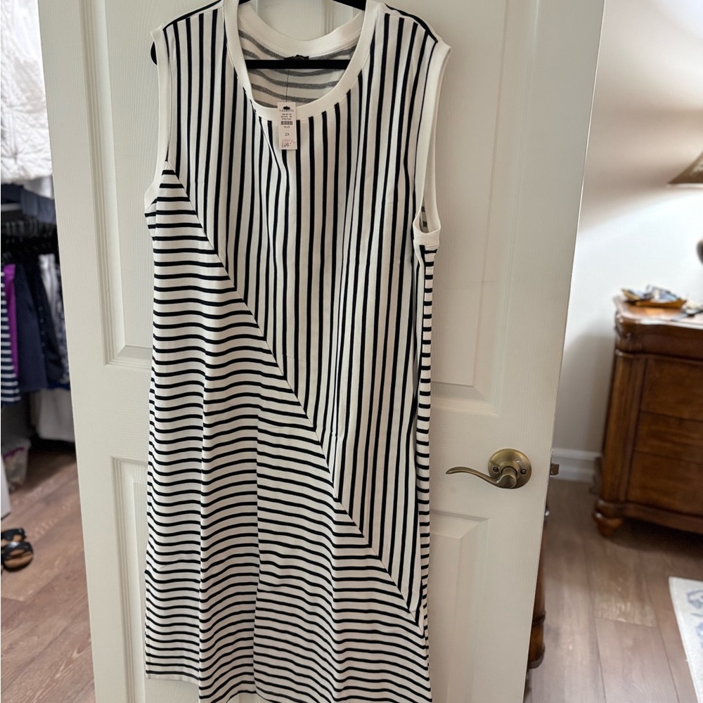 Talbots Black and White Striped Midi Dress